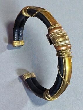 Leather and Brass Handmade Mixed Media Cuff Bracelet. NWOT.